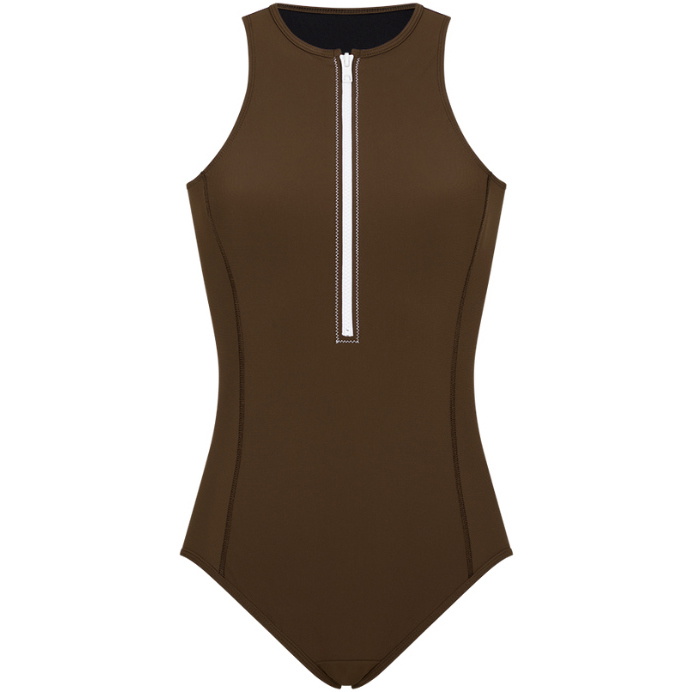 2026 Wallien Womens Yemaya One Piece Sleeveless Swimsuit 102022005 - Coffee / White